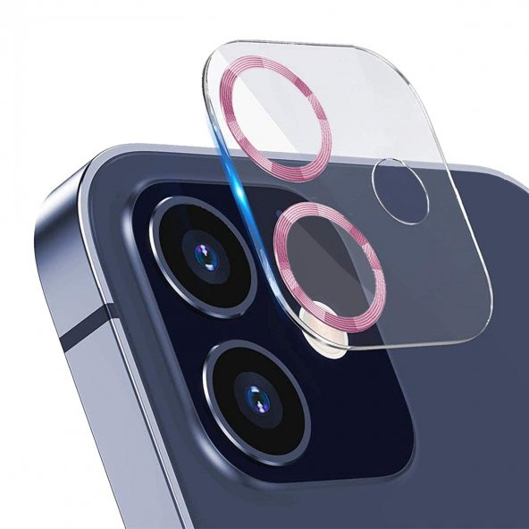 BİNANO IPHONE 12 3D PRO PEMBE CAMERA KORUYUCU - Resim 2