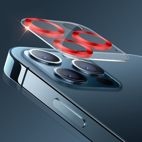 BİNANO IPHONE 12 3D PRO KIRMIZI CAMERA KORUYUCU - Resim 3