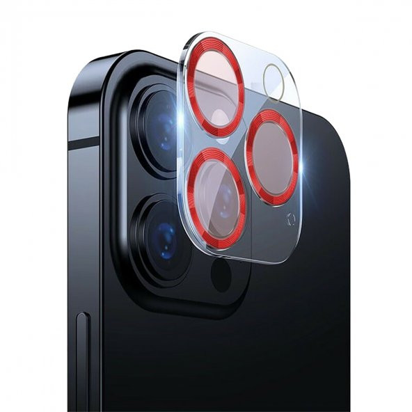 BİNANO IPHONE 12 PRO MAX 3D PRO KIRMIZI CAMERA KOR - Resim 2