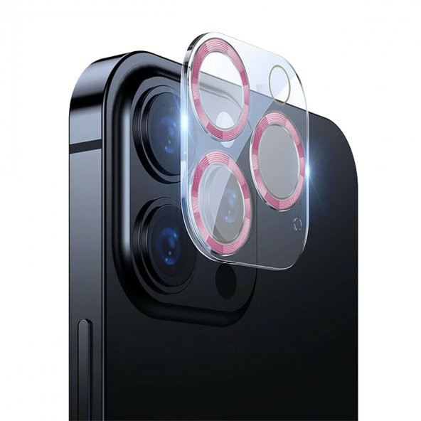 BİNANO IPHONE 12 PRO MAX 3D PRO PEMBE CAMERA KORUY - Resim 2