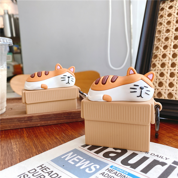 E2M AIRPODS 1-2 KILIF UYUYAN KEDi TURUNCU - Resim 2