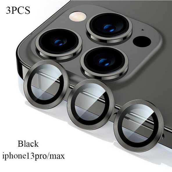 Binano Metal Ring Iphone 13 Pro/13 Pro Max Siyah Kamera Koruyucu