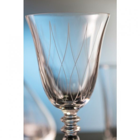 Kcd Panora Kesme El Dekor Yaldızlı Desenli Cam 6 Adet Ayaklı Bardak Kadeh ürün görseli 1