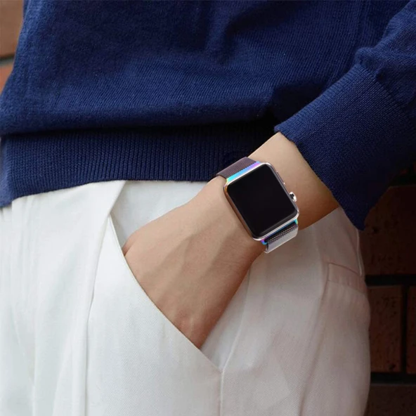 E2M APPLE WATCH 42-44MM KRD-01 METAL HASIR GÜMÜŞ KORDON - Resim 3