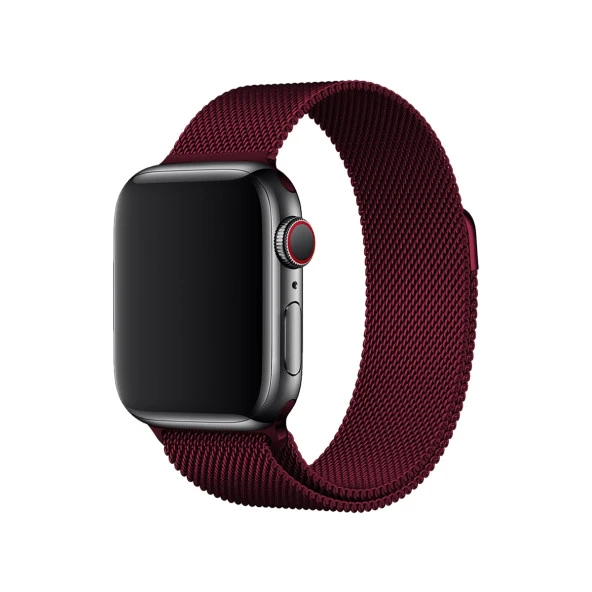 E2M Apple Watch 38-40mm KRD-01 Metal Hasır Bordo Kordon