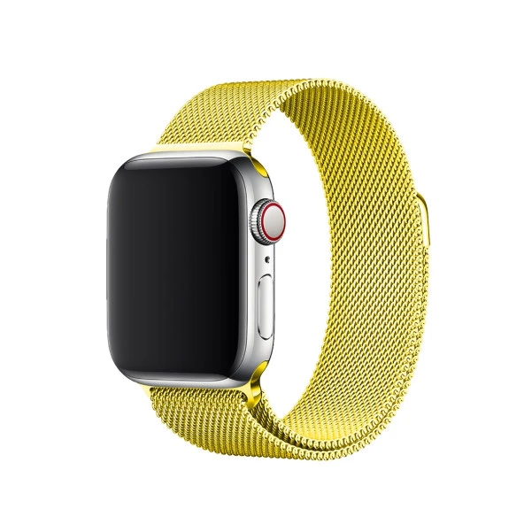 E2M Apple Watch 42-44mm KRD-01 Metal Hasır Sarı  Kordon