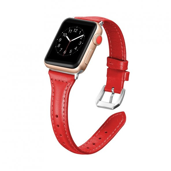 E2M Apple Watch 42-44mm KRD-13 Deri Kırmızı Kordon - 2