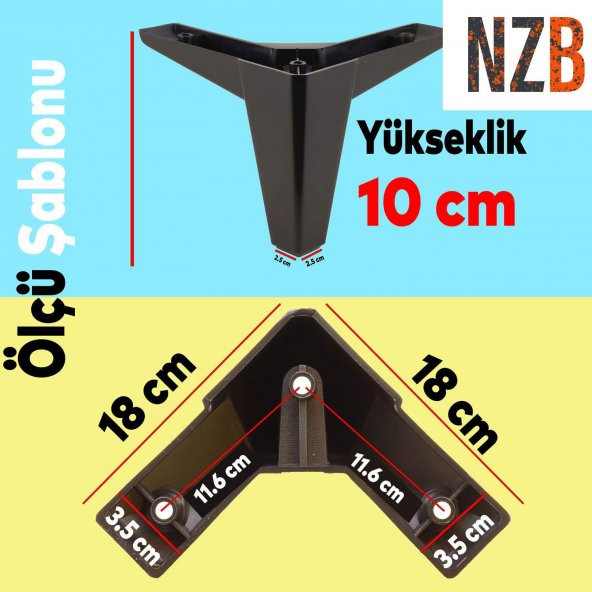 Lüks Mobilya Kanepe Sehpa TV Ünitesi Koltuk Ayağı 10 cm Siyah Baza Ayak - 3