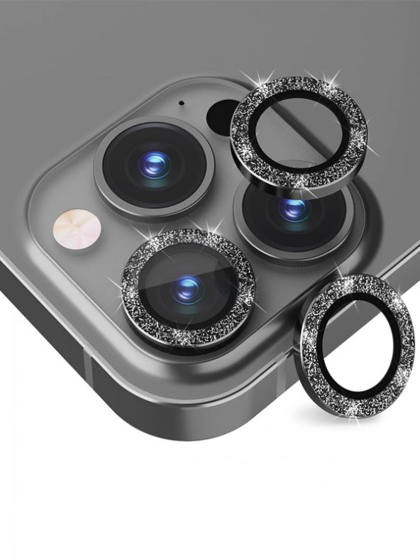 BİNANO IPHONE 11/12 MİNİ DIAMOND SİYAH CAMERA KORUYUCU - Resim 2