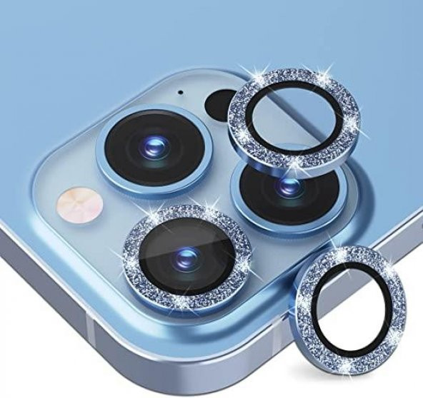 BİNANO IPHONE 12 PRO MAX DIAMOND MAVİ CAMERA KORUYUCU - 3