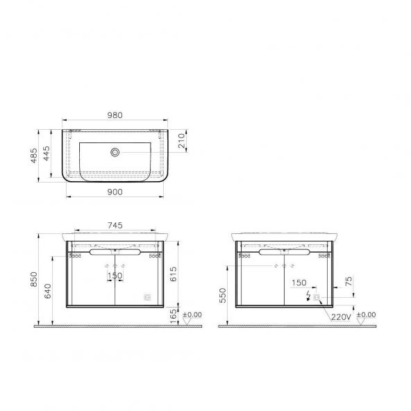 Vitra Sento 100cm Antrasit Banyo Dolabı Alt Modül ve Lavabo 60811 - 2