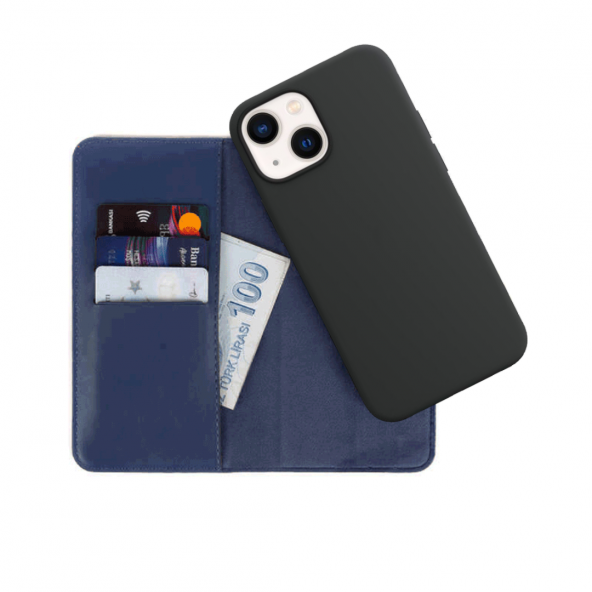 BİKAPAK LUXURY IPHONE 13 LACİVERT CÜZDAN KILIF - Resim 3
