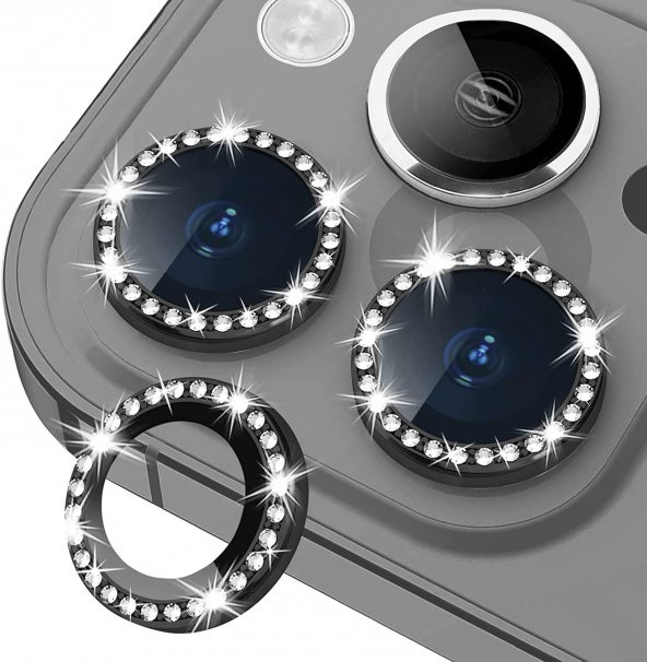 Binano Iphone 13/13 Mini Taşlı Siyah Kamera Koruyucu