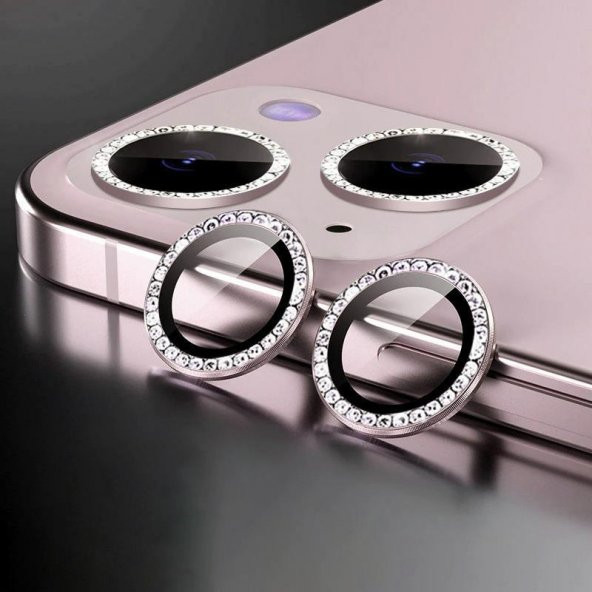 Binano Iphone 13/13 Mini Taşlı Pembe Kamera Koruyucu