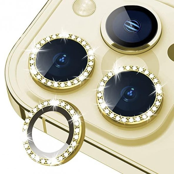 Binano Iphone 13 Pro/13 Pro Max Taşlı Gold Kamera Koruyucu ürün görseli