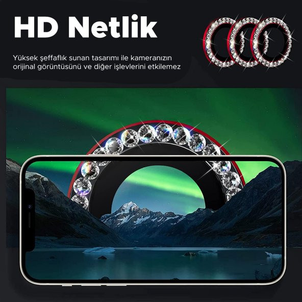 Binano Iphone 13 Pro/13 Pro Max Taşlı Kırmızı Kamera Koruyucu - Resim 2