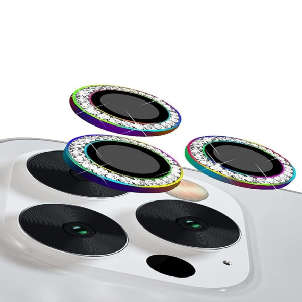 Binano Iphone 13 Pro/13 Pro Max Taşlı Gökkuşağı Kamera Koruyucu - 2