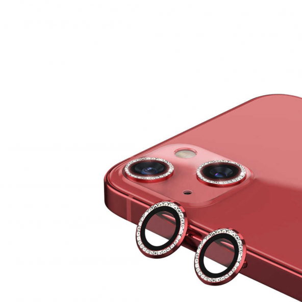 Binano Iphone 11/12/12 Mini Taşlı Kırmızı Kamera Koruyucu