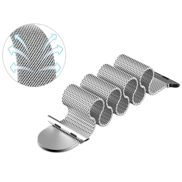 E2M APPLE WATCH 38-40-41MM KRD-01 METAL HASIR SIYAH KORDON - Resim 3