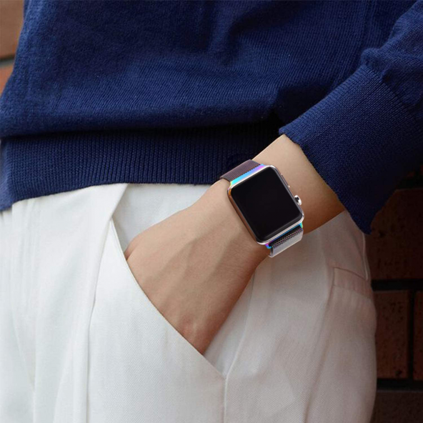 E2M APPLE WATCH 42-44MM KRD-01 METAL HASIR ROZE ALTIN KORDON - Resim 4