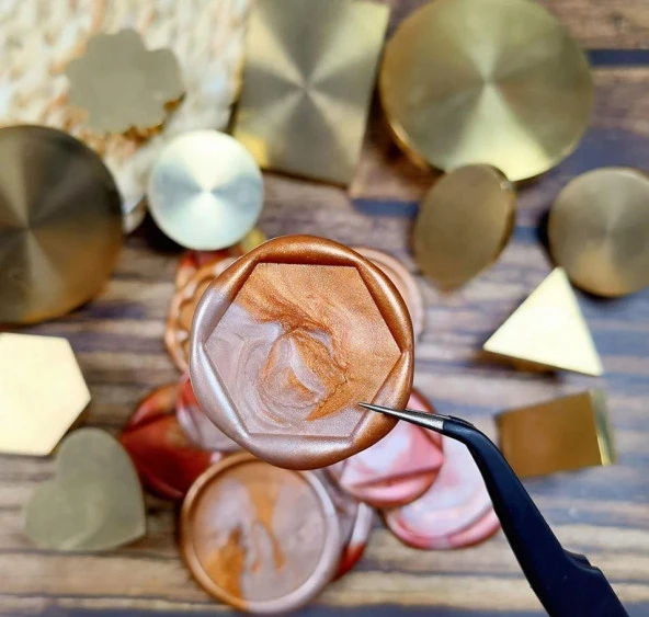 Boş Mum Mühür Pirinç Damga Başlığı Altıgen  Şeklinde 27x23,5mm - Resim 5