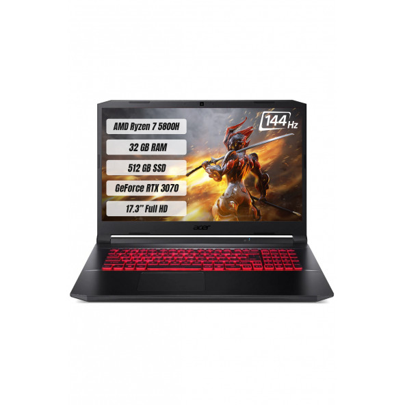 Acer Nitro 5 AN517-41 R7 5800H 32GB 512GB SSD RTX3070 FreeDos 17.3" FHD 144Hz NH.QBGEY.002-32 - 1