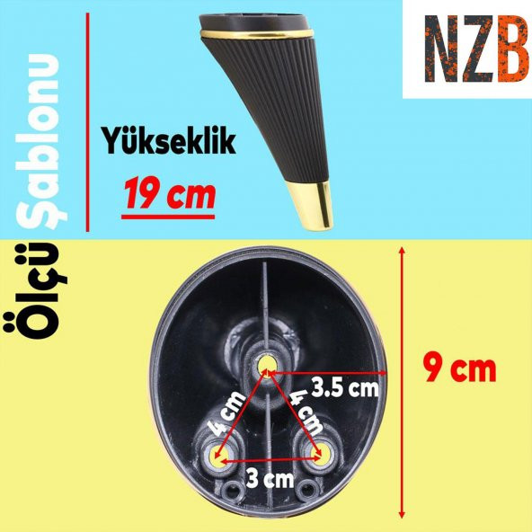 Lüks Mobilya Kanepe Sehpa TV Ünitesi Koltuk Ayağı 19 cm Siyah Gold Baza Ayak - 2