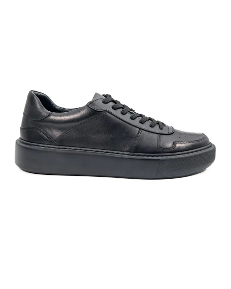 Eşsiz El Yapımı Rush Siyah Hakiki Deri Siyah Taban Erkek Spor (Sneaker) Ayakkabı