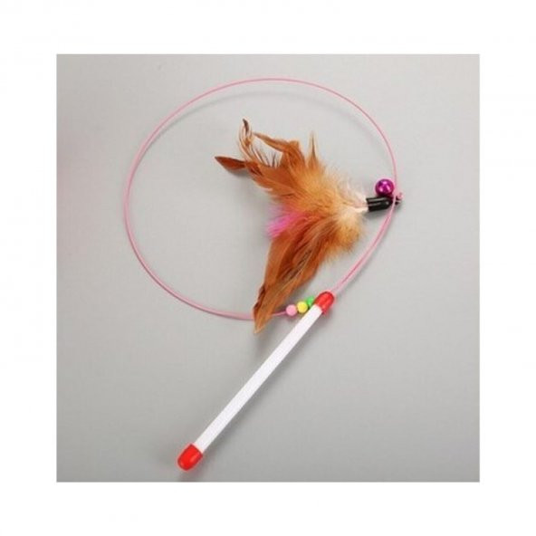 Kedi Oyun Oltası 90 cm Renkli Tüylü Kedi Oyuncağı Çelik Telli Kedi Oyun Tüyleri - 3