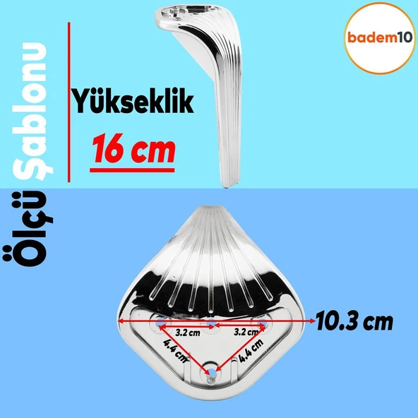 Lotus Lüks Mobilya Kanepe Sehpa Tv Ünitesi Koltuk Ayağı 16 Cm Parlak Krom Baza Ayakları - 4