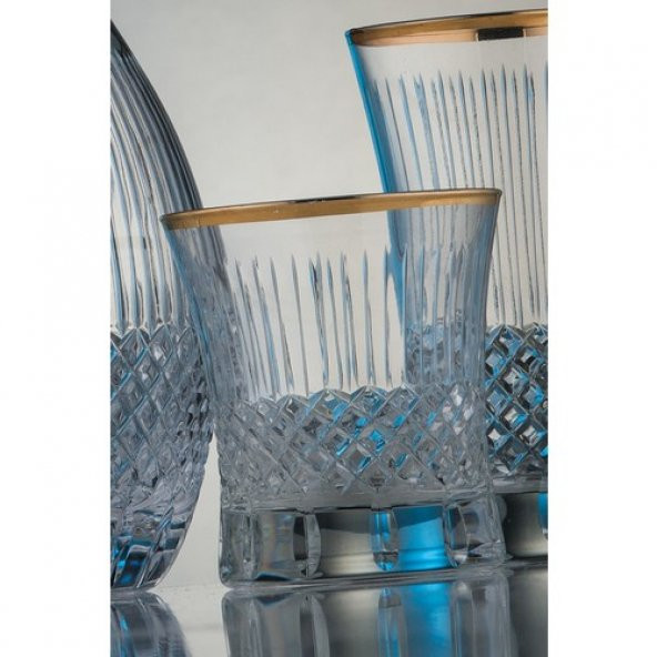 Kcd Antik Altın Kesme El Dekor Yaldızlı 6 Adet Desenli Su Bardağı Takımı - Resim 2