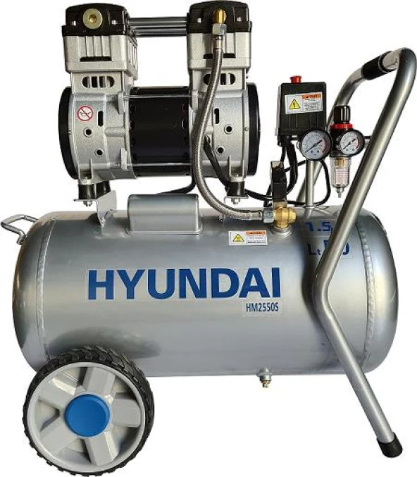 Hyundai HM2550S Hava Kompresörü Sessiz & Yağsız 1100W 50 Lt.