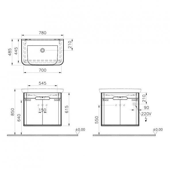 Vitra Sento 80 cm Mat Beyaz Kapaklı Banyo Dolabı Alt Modül Lavabo 60785 - 2