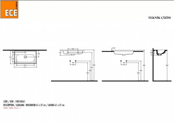 Absolute D37 Kompakt Lavabo 61cm - 2
