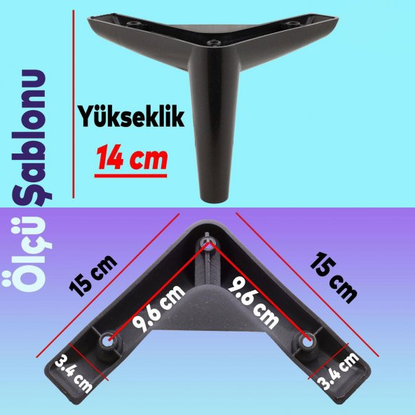 Lüks Mobilya Kanepe Sehpa TV Ünitesi Koltuk Ayağı 14 cm Siyah Baza Ayak - Resim 4