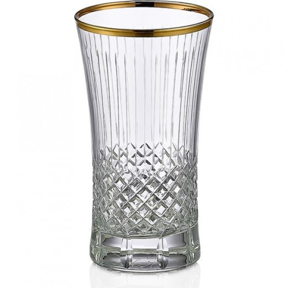 Kcd Antik Altın Kesme El Dekor Yaldızlı 6 Adet Desenli Su ve Meşrubat Bardak Takımı - Resim 2