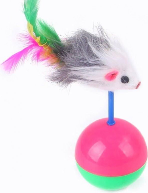 Kedi Oyun Topu Tüylü Fareli Hacı Yatmaz Eğitici Yavru Kedi Fare Kovalama Oyuncağı Kedi Oyunu