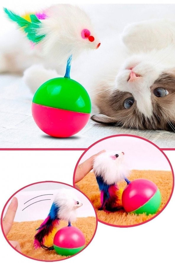 Kedi Oyun Topu Tüylü Fareli Hacı Yatmaz Eğitici Yavru Kedi Fare Kovalama Oyuncağı Kedi Oyunu - 2