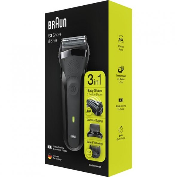 Braun 3 Serisi 300 BT BLK Siyah 3'ü1 Arada Sakal Şekillendirme ve Tıraş Makinesi - 6