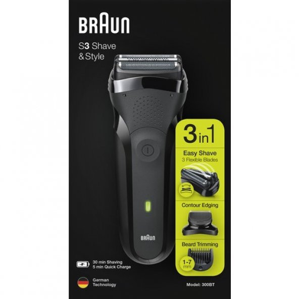 Braun 3 Serisi 300 BT BLK Siyah 3'ü1 Arada Sakal Şekillendirme ve Tıraş Makinesi - 7