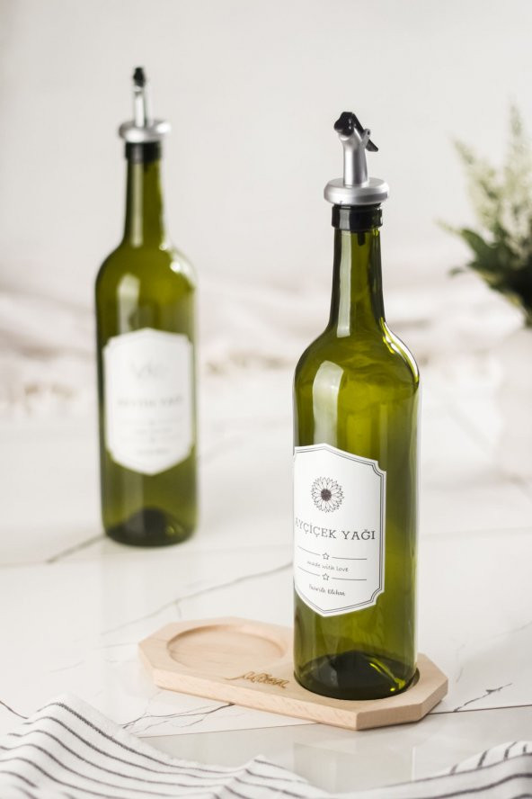 Bambu Standlı 2'li 750 ml Zeytinyağı-Sıvıyağ Şişesi Yağlık Sirkelik Seti Damlatmaz - 2