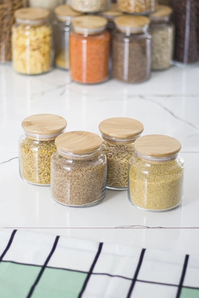 12 Li Set Bambu Kapaklı Cam Kavanoz & Erzak Saklama Kabı 4 X (1.3 LT 0.80 LT 0.50  LT ( Vakum Kapak ) - 4