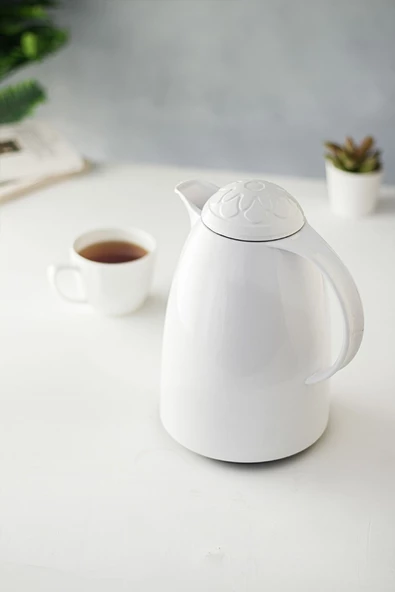 1 LT Isı Yalıtımlı Çay Ve Soğuk Su Termosu Beyaz (12 Saat Sıcak Tutar& İçi Camdır) - 2