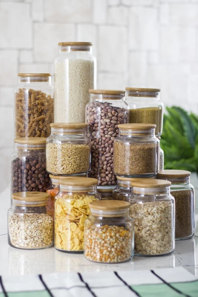 18 Li Set Bambu Kapaklı Cam Kavanoz & Erzak Saklama Kabı 6 X (1.3 LT 0.80 LT 0.50  LT ( Vakum Kapak ) - 5