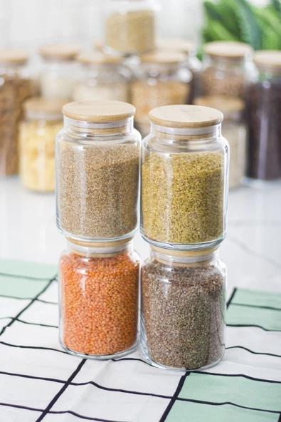 12 Li Set Bambu Kapaklı Cam Kavanoz & Erzak Saklama Kabı 4 X (1.3 LT 0.80 LT 0.50  LT ( Vakum Kapak ) - 3