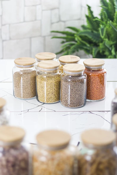 18 Li Set Bambu Kapaklı Cam Kavanoz & Erzak Saklama Kabı 6 X (1.3 LT 0.80 LT 0.50  LT ( Vakum Kapak ) - 3