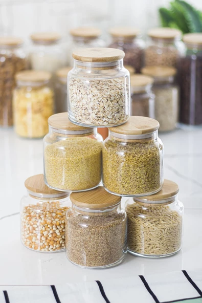 18 Li Set Bambu Kapaklı Cam Kavanoz & Erzak Saklama Kabı 6 X (1.3 LT 0.80 LT 0.50  LT ( Vakum Kapak ) - 4