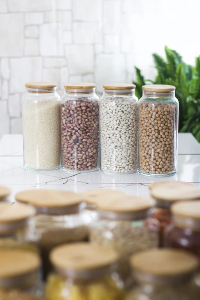12 Li Set Bambu Kapaklı Cam Kavanoz & Erzak Saklama Kabı 4 X (1.3 LT 0.80 LT 0.50  LT ( Vakum Kapak ) - 2
