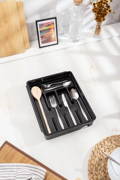 Akrilik Siyah Ayarlanabilir Çekmece İçi Kaşıklık & Çekmece İçi Organizeri (35*28*5 / 35*44*5) - 3