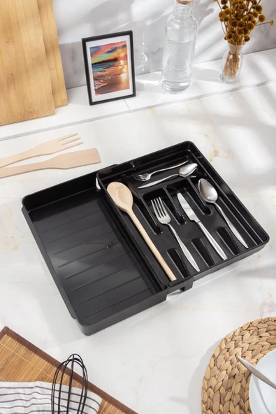 Akrilik Siyah Ayarlanabilir Çekmece İçi Kaşıklık & Çekmece İçi Organizeri (35*28*5 / 35*44*5) - 2